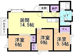リリーコーポ 3LDKの間取図画像
