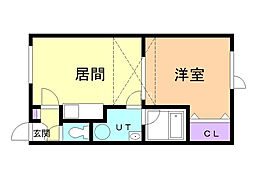 ハピネスセン 1DKの間取図画像