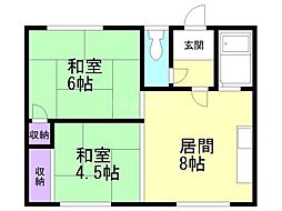 フラワーハイツ 2DKの間取図画像
