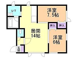 ピュアライフあかつき 2LDKの間取図画像