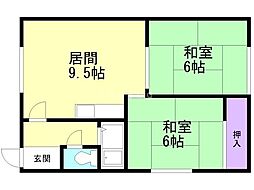コダマハイツ2 2DKの間取図画像