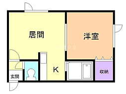 ひまわりハイツ昭和 1LDKの間取図画像