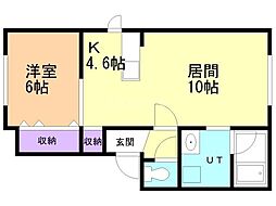レインボーコートB 1LDKの間取図画像