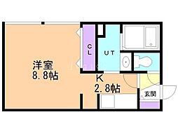 釧路市南大通8丁目アパート 1Kの間取図画像