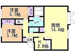 グラン・クリスタル 2LDKの間取図画像