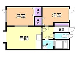 Aフラット芦野 2DKの間取図画像