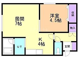 ヴォーンリッヒ緑ケ岡 1LDKの間取図画像