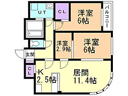 シャルール 2LDKの間取図画像