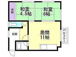 若葉荘 2LDKの間取図画像