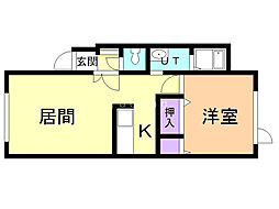 フラワーマンション5 1LDKの間取図画像