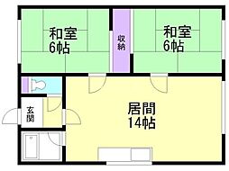 拓穂ハイツ 2LDKの間取図画像