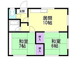 第五緑風荘 2DKの間取図画像