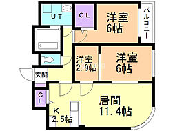 シャルール 2LDKの間取図画像