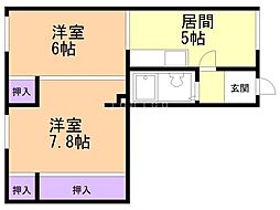 公栄ハイツ 2LDKの間取図画像