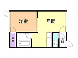 アーバンふみぞの 1DKの間取図画像