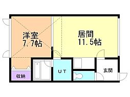 アーバンエステート浪花D 1LDKの間取図画像