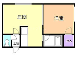 フラッグ2 1DKの間取図画像