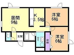 エクセルコート緑ケ岡 2LDKの間取図画像
