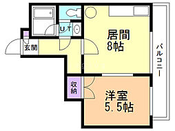 アビタシオンリビエール 1DKの間取図画像