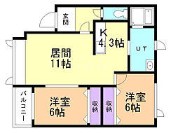 リリーコーポ 2LDKの間取図画像
