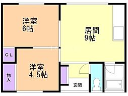 小川ハイツ 2DKの間取図画像