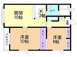 プレ・ドゥ・ボベール 2LDKの間取図画像