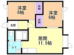 イシダハイツC 2LDKの間取図画像