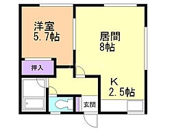 カネサマンション 1LDKの間取図画像