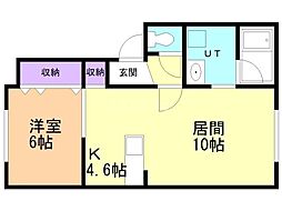 レインボーコートB 1LDKの間取図画像
