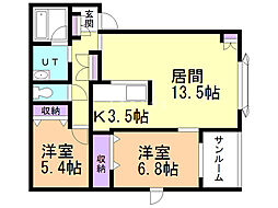 パークサイド昭和2 2LDKの間取図画像
