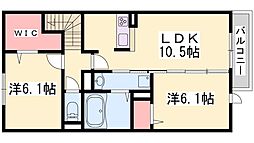 クローバー富士2号館 2階2LDKの間取り
