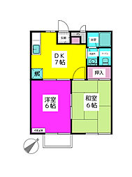 フルーツタウン・林檎 1階2DKの間取り