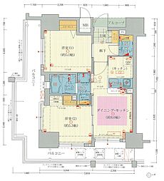 エステムプラザ難波WESTリバークロス 2DKの間取図画像