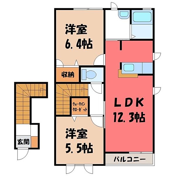 シャルマンＡ ｜栃木県下都賀郡野木町大字丸林(賃貸アパート2LDK・2階・60.20㎡)の写真 その2