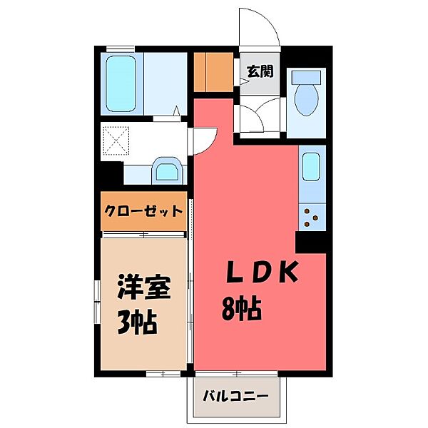 ブルーサファイア A ｜群馬県伊勢崎市茂呂町1丁目(賃貸アパート1LDK・1階・29.44㎡)の写真 その2