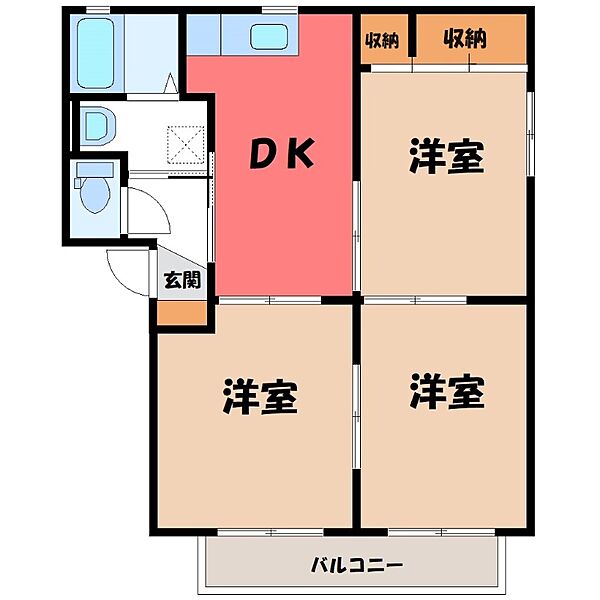 アスナロ A ｜群馬県伊勢崎市宮子町(賃貸アパート3DK・1階・54.08㎡)の写真 その2