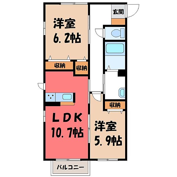 サファイア Ａ ｜群馬県伊勢崎市宮子町(賃貸アパート2LDK・1階・55.70㎡)の写真 その2