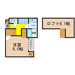 アステール 2階1SKの間取り