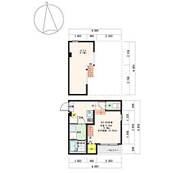 旭ハイツ 津金 2階1Kの間取り