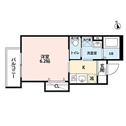 リュクスシティー黄金 1階1Kの間取り