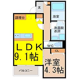 フローネル六番町 1階1LDKの間取り