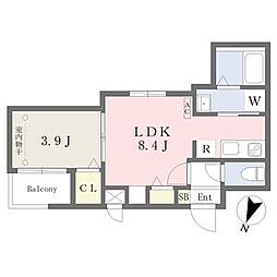 Cherim黄金 2階1LDKの間取り
