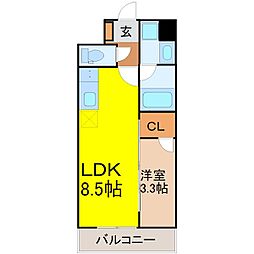 S-RESIDENCE烏森aureate(オリート) 1LDKの間取図画像