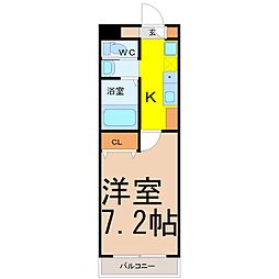 A・City中川 2階1Kの間取り