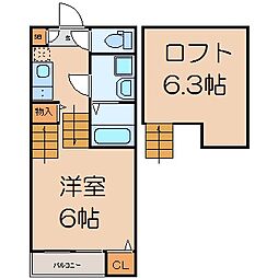 HUMMING LIFE栄生 2階1Kの間取り