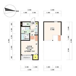 名古屋市営鶴舞線 庄内緑地公園駅 徒歩8分の賃貸アパート 2階1Kの間取り