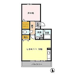 セジュール篠原 1LDKの間取図画像