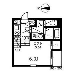 ハーモニーテラス志賀町VI 1階1Kの間取り