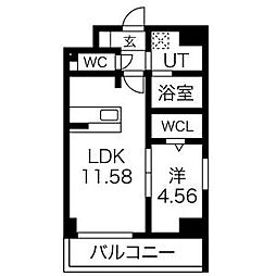 GRANDUKE代官町reverso 2階1LDKの間取り