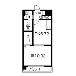 オレンジスクエア 4階1DKの間取り